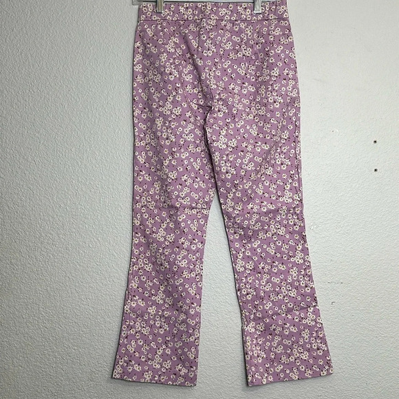 Zara Light Purple White Floral Print Flare Cropped Pants Womens Size Medium - Picture 2 of 12